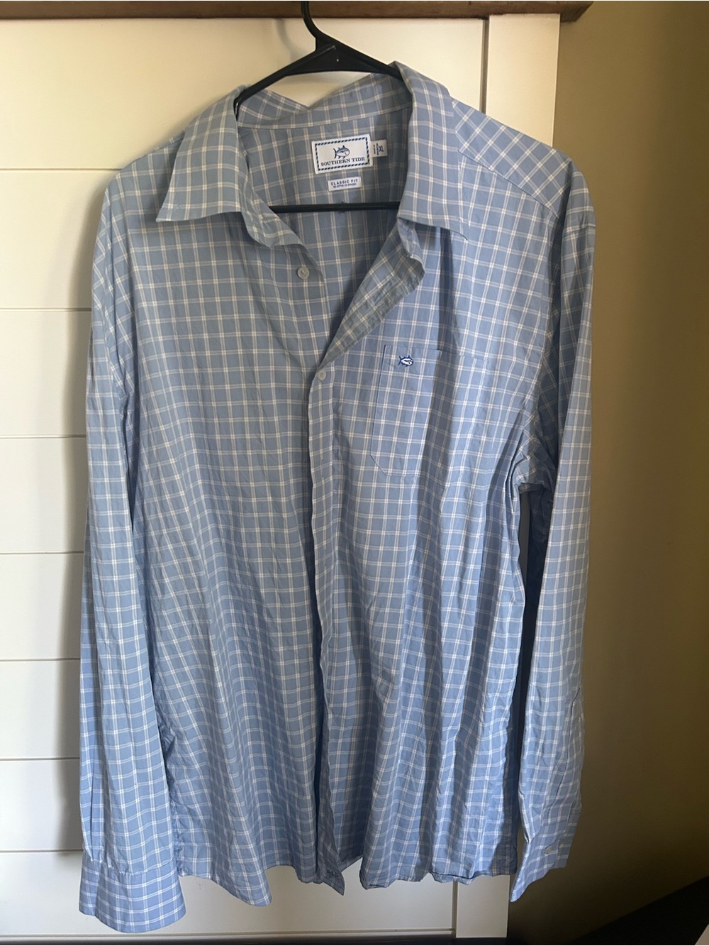 Men's Light Blue Check Long-Sleeve Dress Shirt